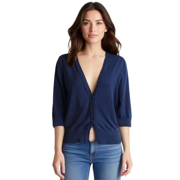 Old Navy Beaded Button Front Navy Sweater Size M - Picture 1 of 9